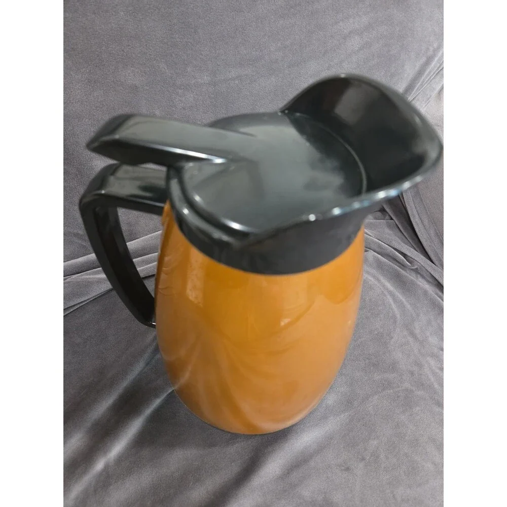 Mid Century Vintage West Bend Thermo-Serv Gold & Black Hot Cold Insulated Carafe